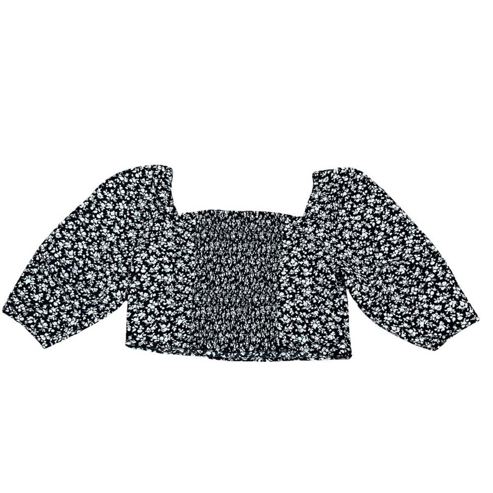 Levi’s Black Floral Puff Sleeve Square Neck Crop Top | Cottagecore | NWT XL - Picture 8 of 12